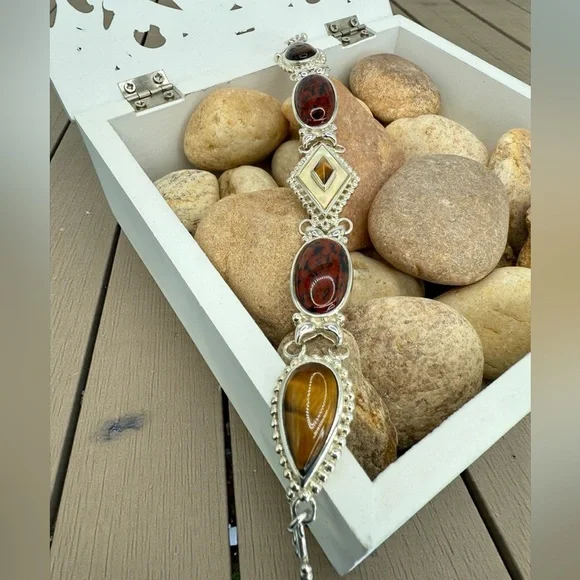 Whitney Kelly Sterling Silver Multi-Stone Beaded Frame Toggle Bracelet 7.5” - Picture 6 of 17